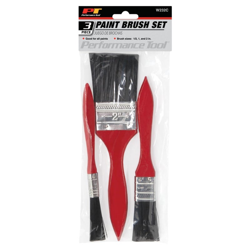 Performance Tool W232C Set of 3 Paint Brushes with Durable Plastic Handles - Sizes 1/2-Inch, 1 & 2 Width for Use with Many Paints - Image 3